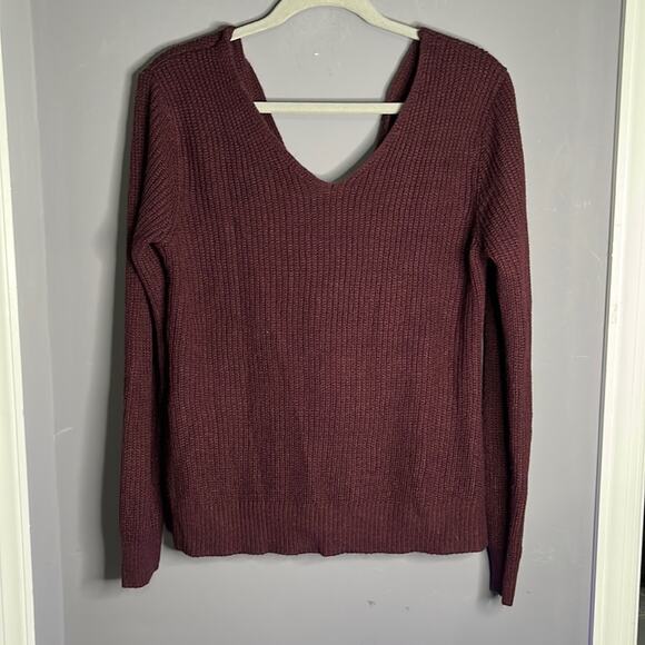 Rue 21 Maroon Acrylic V Neck Sweater Twist Tie Back Size XL - Picture 8 of 8